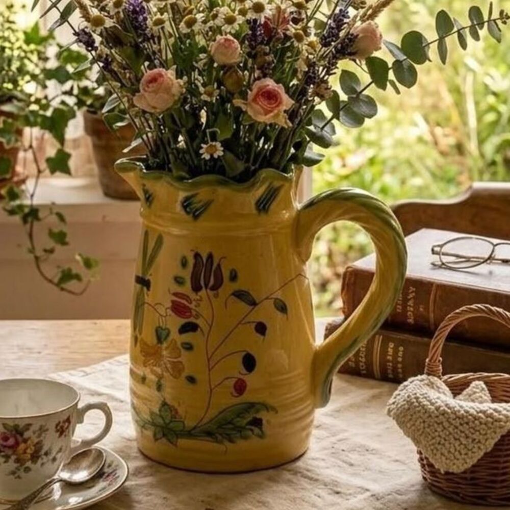 Provence Libellule Ceramic Pitcher 8 In FrenchCountry Floral cottagecore country
